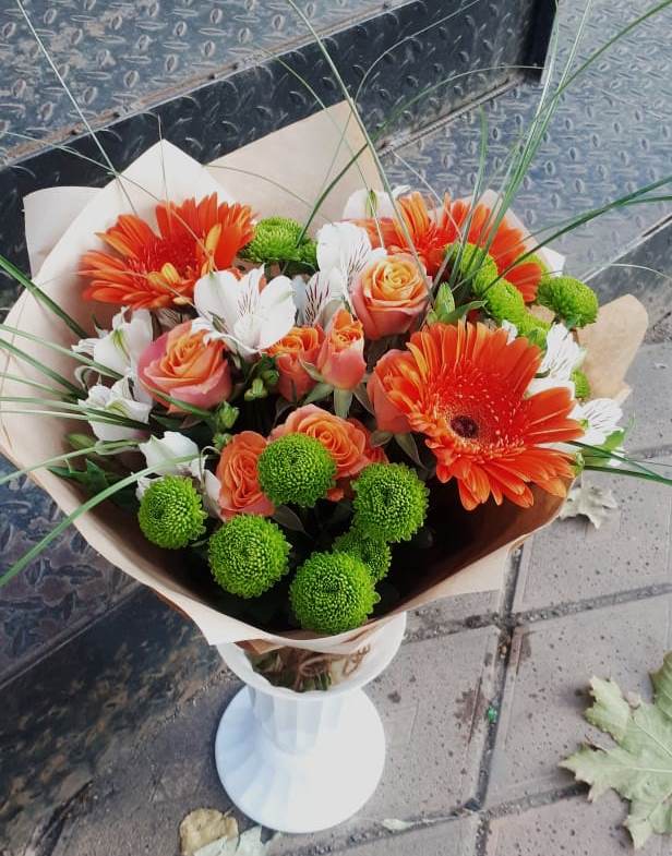 Букет цветов из: Герберы, Хризантемы, Альстромерии и Розы в Рязанской
