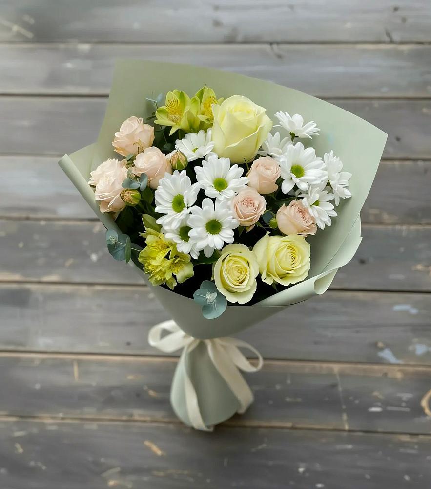 Букет цветов из: Альстромерии, Розы и Хризантемы в Рязанской