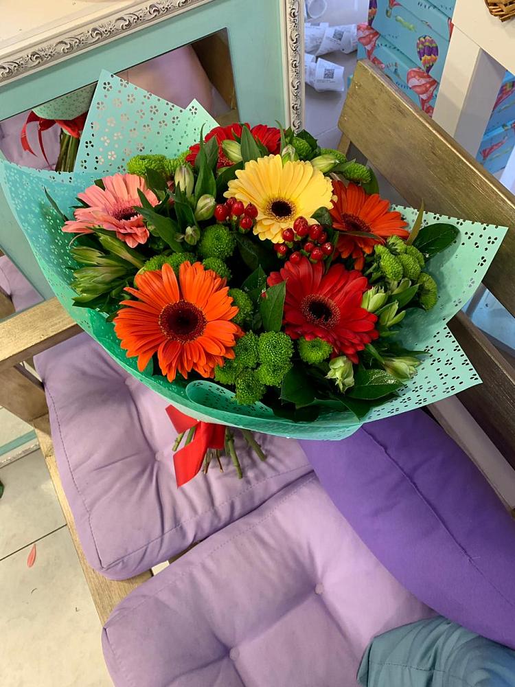 Букет цветов из: Герберы, Хризантемы и Альстромерии в Рязанской