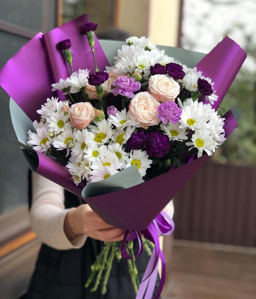 Букет цветов из: Хризантемы, Гвоздики и Розы в Рязанской