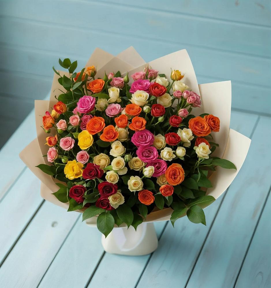 Букет Микс из разноцветных кустовых роз в Рязанской