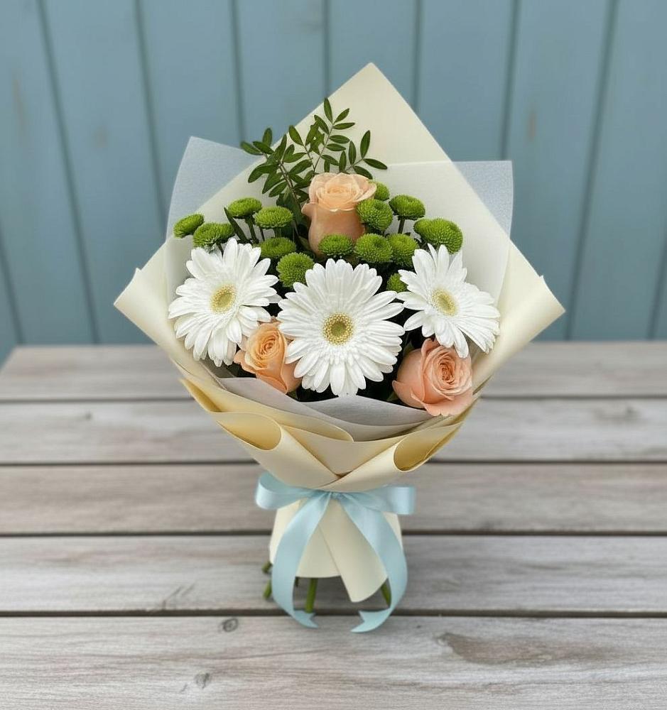 Букет цветов из: Герберы, Розы и Хризантемы в Рязанской