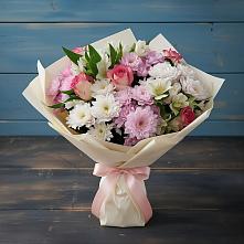 Букет цветов из:  Хризантемы, Альстромерии и Розы #REPLACE_PRED# Рязанской