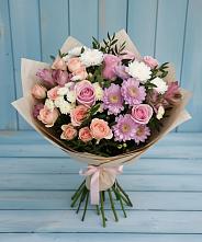 Букет цветов из:  Хризантемы, Розы и Альстромерии в Рязанской