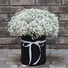 Цветочная композиция из Гипсофила в шляпной коробке в Рязанской