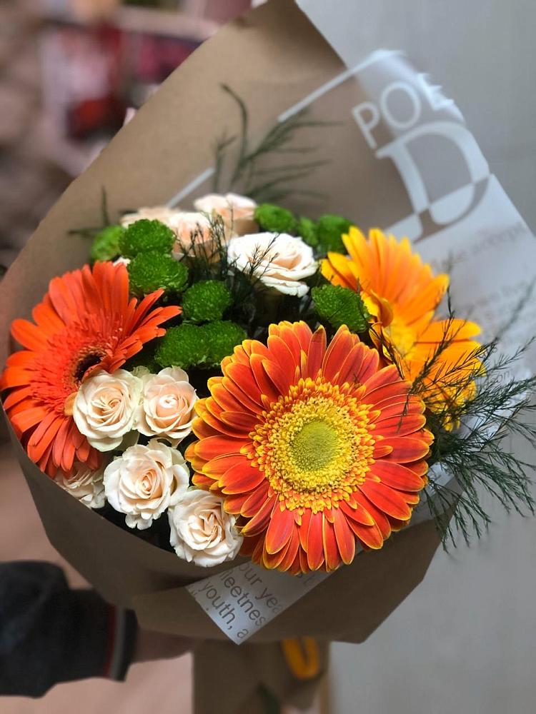 Букет цветов из: Герберы, Хризантемы и Розы в Рязанской